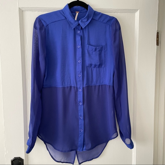 Free People Sheer Button Down High Low Top - Picture 1 of 7